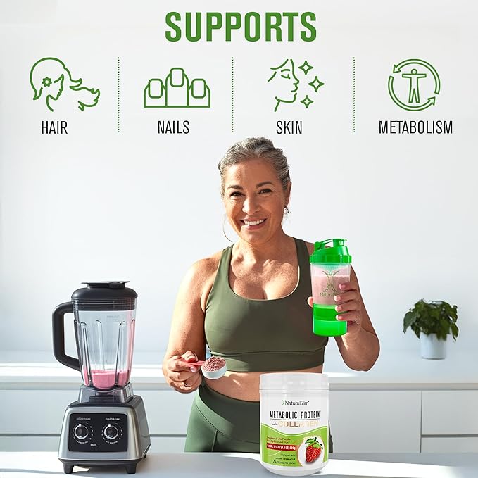 NaturalSlim Metabolic Protein Powder with Collagen, whey protein powder shake, Hydrolyzed Collagen with L-Glutamine for Metabolic Support, Digestion, Skin, Joints & Muscle, Low Carb 17.06oz Strawberry