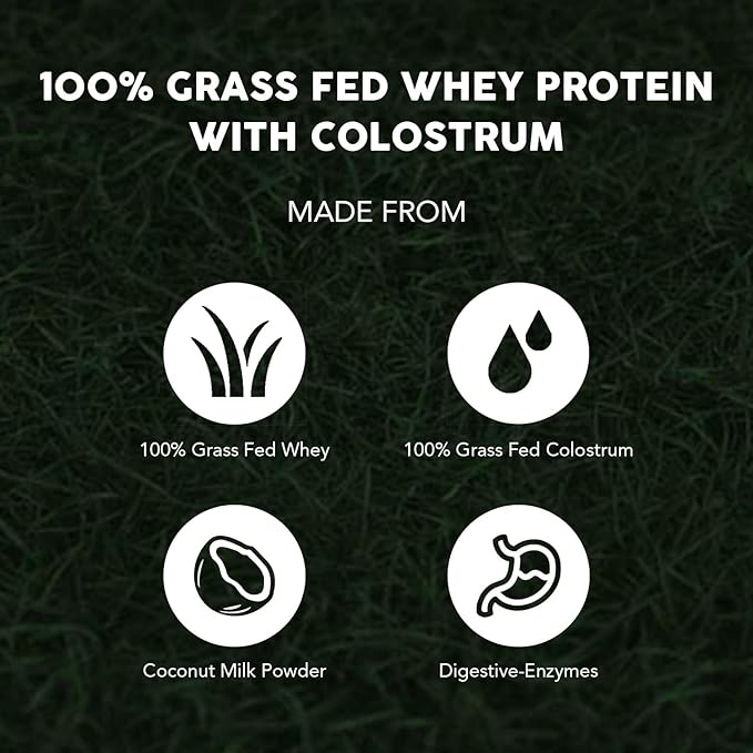 Paleovalley 100% Grassfed Whey Protein Powder with Colostrum, 30 Serving - Vanilla, 13g Protein, Muscle Building, Immune Support, Gut Health