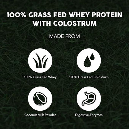 Paleovalley 100% Grassfed Whey Protein Powder with Colostrum, 30 Serving - Vanilla, 13g Protein, Muscle Building, Immune Support, Gut Health