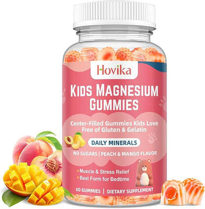 Magnesium Glycinate Gummies for Kids: Calm Magnesium Supplement for Kids & Adults with Zinc Citrate, GABA, Chamomile, Vitamin B6 & C - Sleep, Relaxation & Focus, Juicy Peach & Mango Flavor 60 Count
