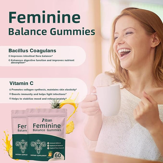 Women Gummies for pH Balance, Premium Feminine Vaginal Health Probiotics Her Gummy, Immune Support, Vegan, Gluten-Free, Pineapple Flavour 60 Gummies 30 Servings