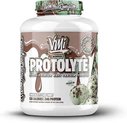 VMI Sports Protolyte 100% Whey Protein Isolate | Electrolytes Plus Enzymes | 22-25 Grams per Serving | Lactose and Gluten Free, Low Fat, Carbs & Sugar (4.6 lb, Mint Chocolate Chip)