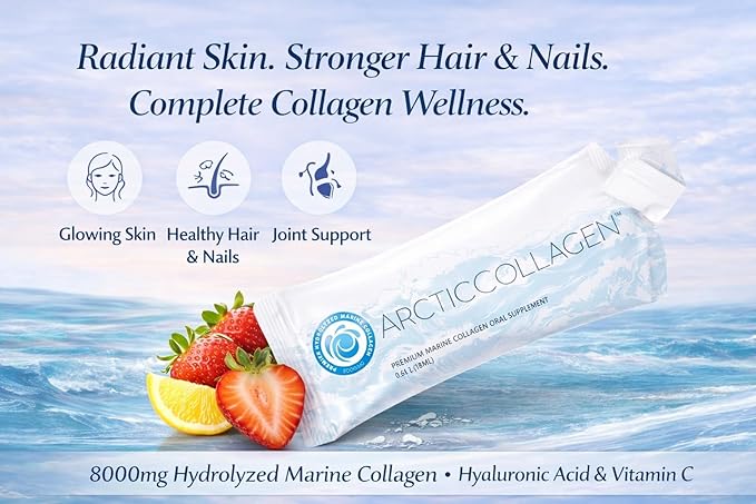Liquid Marine Collagen Peptides for Women – 8000mg Hydrolyzed Liquid Collagen Supplement with Biotin & Vitamins for Hair Growth, Skin, Nails & Joints, Strawberry Flavor, Sugar Free, 14 Sachets