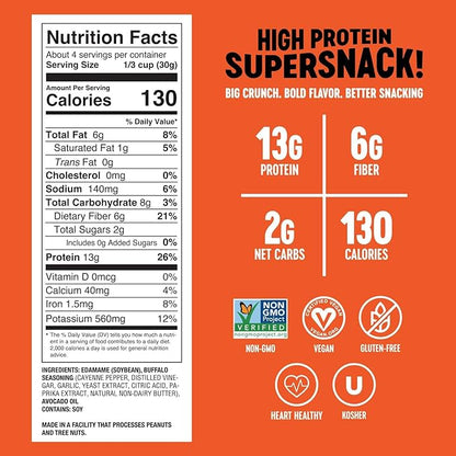 The Only Bean - Crunchy Roasted Edamame Beans (Buffalo), Keto Snacks, Healthy Snacks For Adults and Kids, Low Carb High Protein Snacks, Gluten Free Snack, Vegan Keto Food - 4 oz (3 Pack)