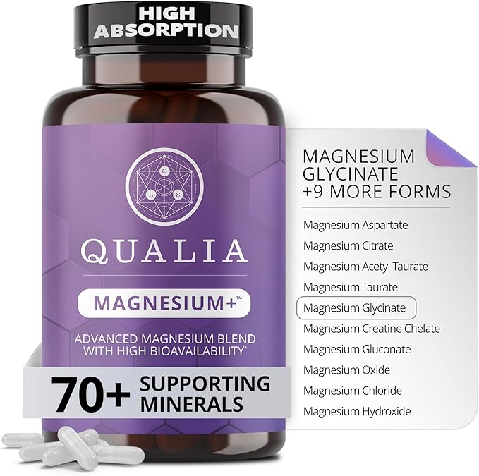 Qualia Magnesium Supplement | 10 Bioavailable Forms, Including Magnesium Glycinate, with 70+ Supporting Minerals, +7 Amino Acids | Doctor-Formulated to Support Sleep, Stress Relief, Heart, Relaxation