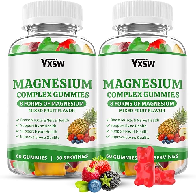 Magnesium Complex Gummies 8 Elemental 1000mg - Magnesium Glycinate, Citrate, Malate, Taurate, Supports Bones, Muscle, Nerve Health, for Women & Men, Vegan Non-GMO, Mixed Flavors, 120 Count