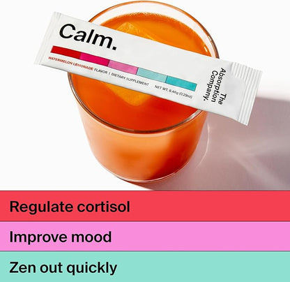 Calm Drink Mix - Relaxation Aid with Magnesium, Ashwagandha, L-Theanine, & Vitamin D - Supports Cortisol Regulation and Mood for Men & Women - Watermelon Lemonade Flavor 7 Sticks