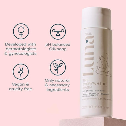 Luna Daily Intimate Feminine Wash, Coconut & Lactic Acid Formula | pH-Balanced Body Wash for Women |Nourishing Cleanser for Pregnancy, Postpartum & Sensitive Skin | Gentle & Maternity-Safe, 250ml