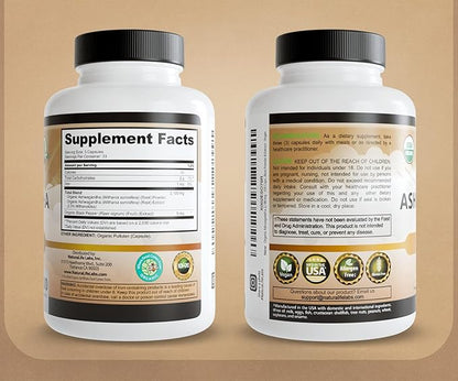 NaturaLife Labs Organic Ashwagandha 2100 mg per Serving – Herbal Supplement Root Powder & Extract – 100 Capsules – Vegan, Non-GMO, Gluten-Free