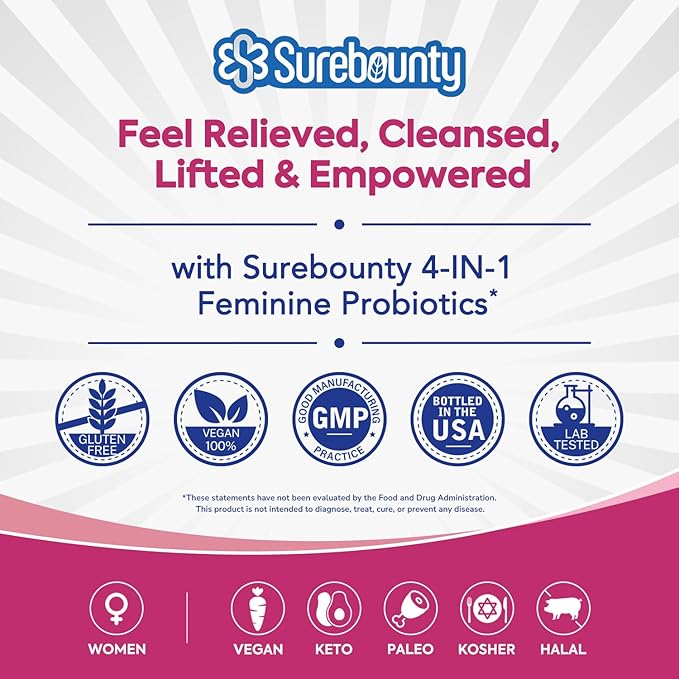 Probiotics for Women, 120 Billion CFU 34 Strains, Prebiotics, Digestive Enzymes, Cranberry, 4-in-1 Feminine Probiotic, Digestive, Vaginal, Immune Support, 30ct