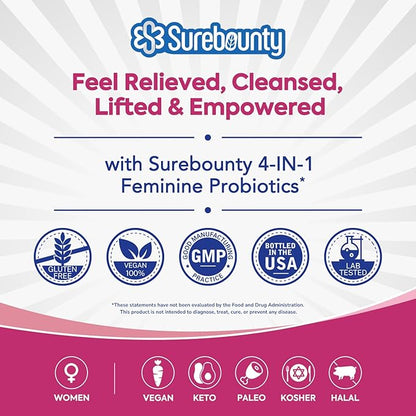 Probiotics for Women, 120 Billion CFU 34 Strains, Prebiotics, Digestive Enzymes, Cranberry, 4-in-1 Feminine Probiotic, Digestive, Vaginal, Immune Support, 30ct
