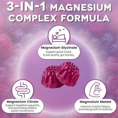 Magnesium Complex Gummies 500mg - Magnesium Glycinate, Citrate, Malate with Vitamin D3, C, B6, B12, Zinc & Calcium, Magnesium Supplement Chewable Support Calm, Muscle, Mood - Vegan 60 Counts