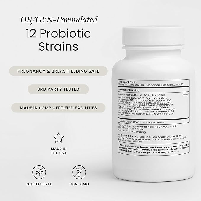 Perelel Daily Probiotic, Women’s Supplement with 10 Billion CFU, Supports Vaginal Health & Everyday Digestive, Soy and Gluten Free, Non GMO, Shelf Stable, 60 Capsules