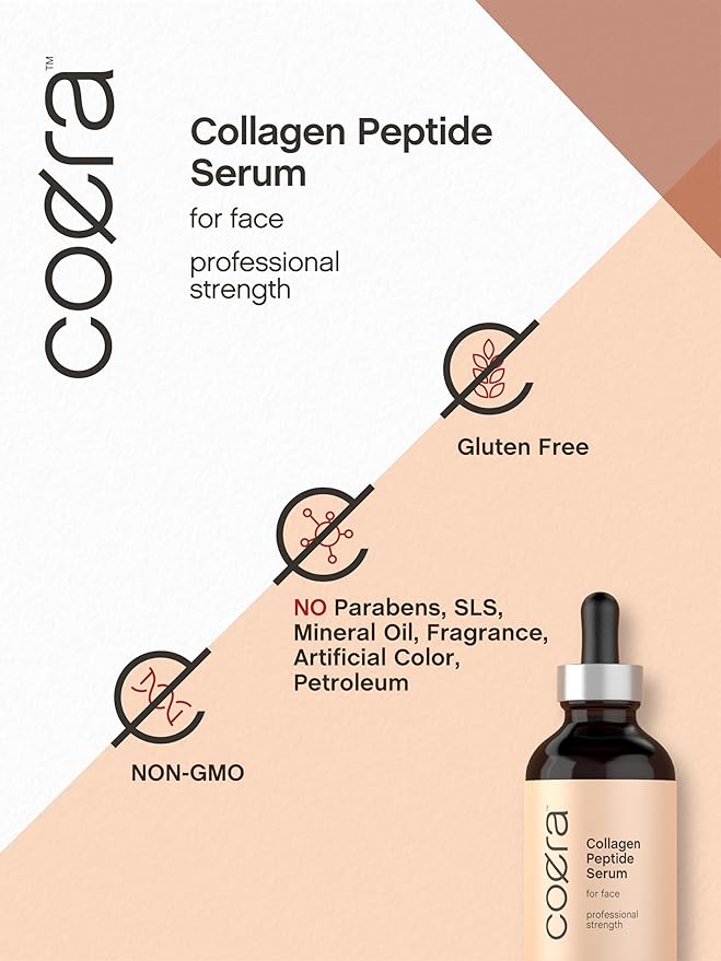 Coera Collagen Peptides | 4 fl oz | Face Serum with Verisol | Professional Strength Formula for Women | Free of Parabens, SLS, & Fragrances | Packaging May Vary