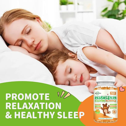 Magnesium Gummies for Kids - Magnesium Glycinate Gummies Supplement with L-Theanine, Vitamin B6, D3 for Adults & Kids, Calm Magnesium for Sleep, Relaxation, Brain, Bones,Sugar Free Orange 120ct