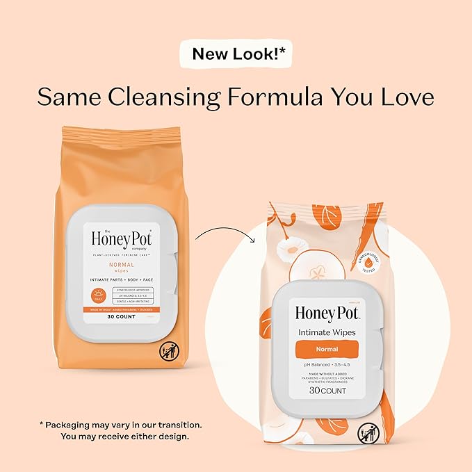 The Honey Pot Company - Feminine Wipes - Daily PH Balancing, Fragrance & Sulfate Free Wipes for Intimate Parts, Body, or Face - Hygiene Products - Normal 30 ct