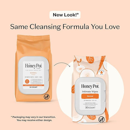 The Honey Pot Company - Feminine Wipes - Daily PH Balancing, Fragrance & Sulfate Free Wipes for Intimate Parts, Body, or Face - Hygiene Products - Normal 30 ct