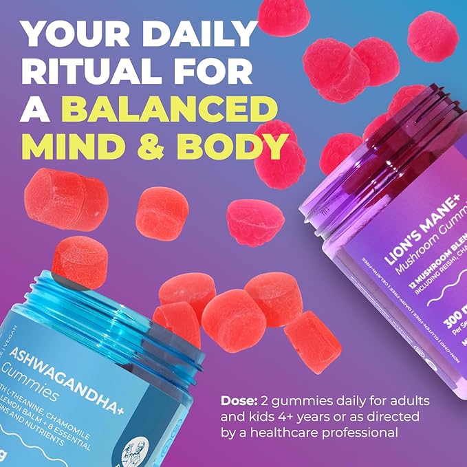 DR. MORITZ Ashwagandha + Lions Mane Mushroom Gummies Bundle – 120 Count Each – Sugar-Free, Non-GMO – with L-Theanine – Ashwagandha for Men & Women – Supports Calm, Focus, Relaxation & Immune Health