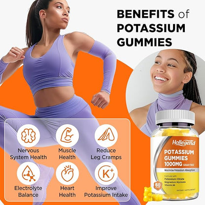 Potassium Gummies 1000mg, Maximize Absoption Blend with Vitamin B6 Magnesium, Potassium Citrate Supplement for Adults, Sugar Free, 60 Count