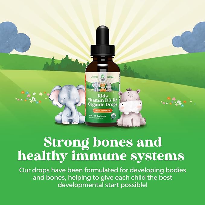 Natures Craft Kids Vitamin D3 K2 Drops - Organic Vitamin D for Kids for Strong Bones & Joints - Infants, Babies and Toddler Immune Support Drops Liquid Supplement - 2Fl Oz (Pack of 1)