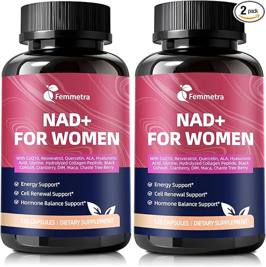 NAD+ Supplements for Women | NAD Resveratrol for Cellular Energy, DIM & Cranberry for Hormone Balance & Estrogen Balance | Non-GMO, 2 Bottles