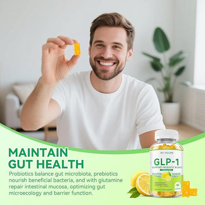GLP-1 Support Probiotic Blend Gummies 90 Count, with Berberine, Cinnamon, Zinc, Inulin, 1 Billion CFU, 5 Probiotic Strains-1500mg Glp1 Support Blend Supplements, Gut Health, Digestive Wellness, Lemon