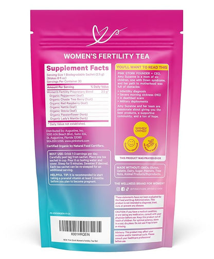 Pink Stork Organic Fertility Tea for Women | Fertility Supplements for Women with Chaste Tree Berry (Vitex) + Red Raspberry Leaf | Hormone Balance Herbal Tea for Conception Support | USDA Organic, Caffeine Free - Sweet Mint, 15 Sachets