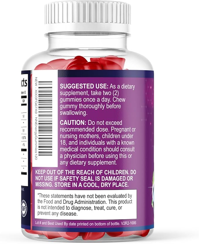 Energy Gummies - Vitamin B12 1000 mcg Per Serving - Daily Energy Gummy with Natural Caffeine from Green Tea, Berry Flavor B12 Chewable Exercise Supplement for Running Cycling & Sports - 120 Gummies