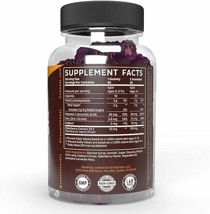 Zeal Naturals Elderberry Gummies for Adults and Kids, Sambucus Black Elderberry with Zinc and Vitamin C, Immune Support Gummies, 60 Count