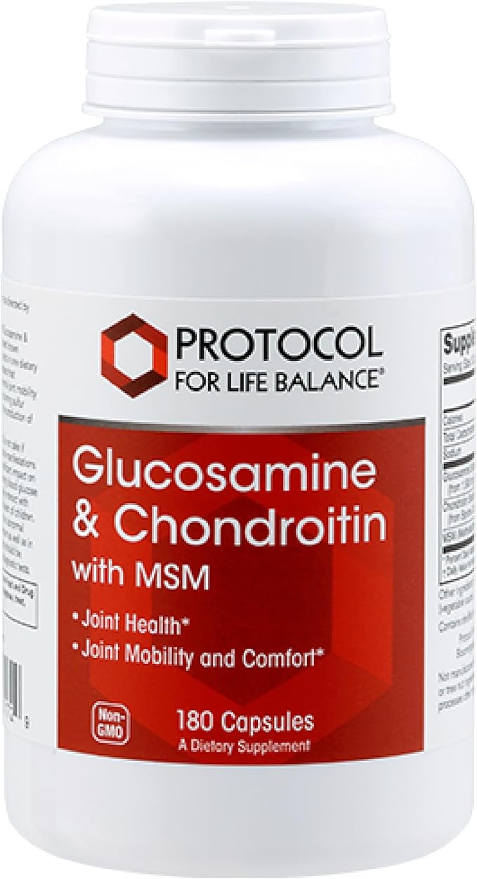 PROTOCOL FOR LIFE BALANCE Glucosamine & Chondroitin with MSM - Joint Support* - Chondroitin MSM Supplement - Non-GMO & Dairy Free - 180 Veg Caps