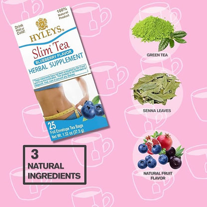 Hyleys Slim Tea Blueberry Flavor - Weight Loss Herbal Supplement Cleanse and Detox - 25 Tea Bags (1 Pack)