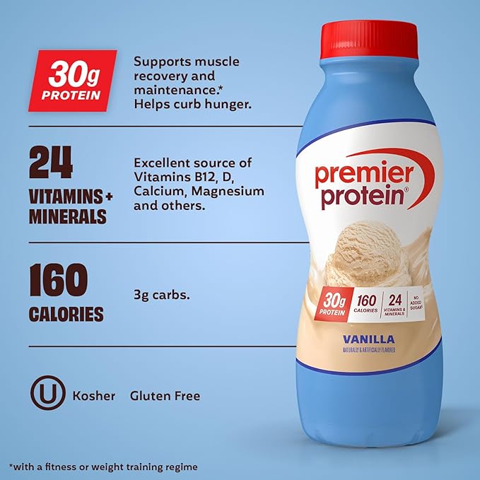 Premier Protein Shake, Vanilla, 30g Protein, No Added Sugar, 24 Vitamins & Minerals to Support Immune Health, 11.5 fl oz, 6 Pack