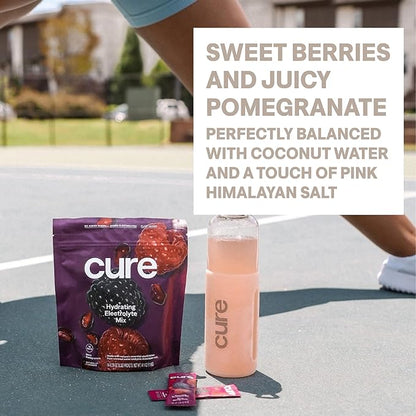 Cure Hydration | Plant-Based Electrolyte Drink Mix | No Added Sugar | FSA-HSA | Dehydration Relief Powder Made with Coconut Water | Non-GMO | Vegan | Pouch of 14 Packets - Berry Pomegranate