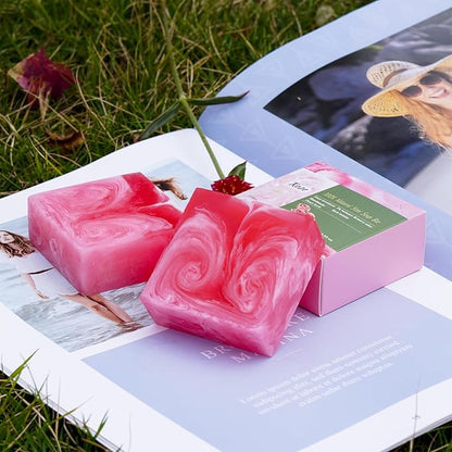2 PCS Yoni Soap Bars for Women, 100% Handmade Natural PH Balanced & V Cleansing Soap for Women, All Natural Odor Remover with Bubble Foam Net, Yoni Wash Away Odor Deodorant 3.53oz/100g (pink)