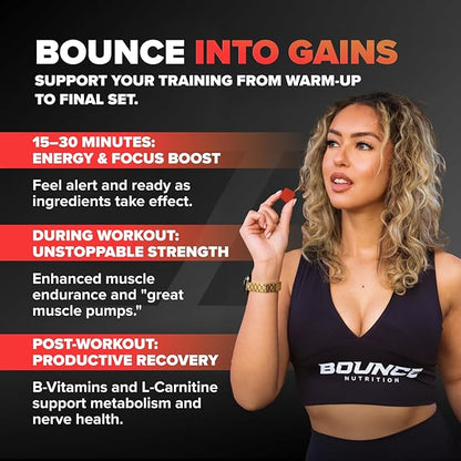 Bounce Pro Beast Mode Pre Workout Gummies with Caffeine, Beta-Alanine & L-Tyrosine for Energy, Focus & Training Intensity (50 Count (Pack of 1), Fruit Punch)