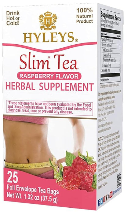 Hyleys Slim Tea Raspberry Flavor - Weight Loss Herbal Supplement Cleanse and Detox - 25 Tea Bags (1 Pack)