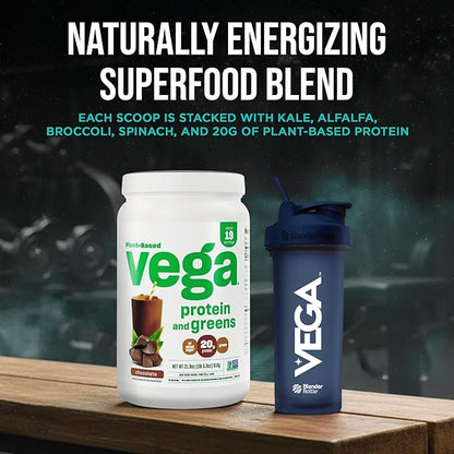 Vega Protein and Greens Protein Powder Chocolate (19 Servings) - 20g Plant Based Protein Plus Veggies, Vegan, Non GMO, Pea Protein for Women and Men, 1.4lb (Packaging May Vary) (Pack of 1)