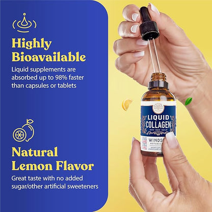 Concentrated Liquid Collagen Peptides Supplement - 30,000mcg Hydrolyzed Liquid Collagen for Women plus Biotin Hair, Skin, Nail Support - Sublingual Drops or Natural Lemon Drink 2x2oz