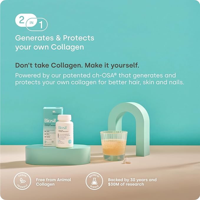 Biosil Collagen Booster Supplement - 120 Original Capsules - Patented ch-OSA Activator for Skin, Hair, Nails & Joints - Supports Natural Production - 60-Day Supply
