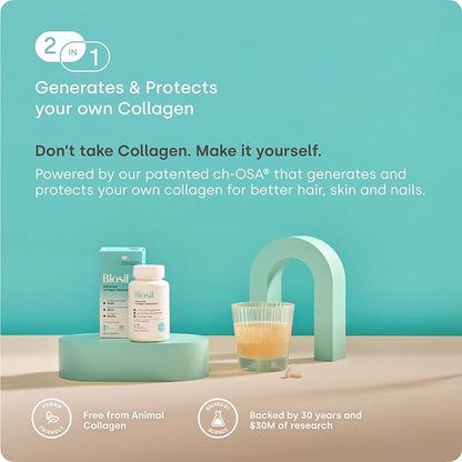 Biosil Collagen Booster Supplement - 180 Original Capsules - Patented ch-OSA Activator for Skin, Hair, Nails & Joints - Supports Natural Production - 90-Day Supply