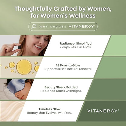 Beauty Sleep & Skin Glow Supplement – 4-in-1 Nighttime Support with L-Glutathione, Hyaluronic Acid, L-Theanine & Chamomile – Vegan, Made in USA, 56 Capsules