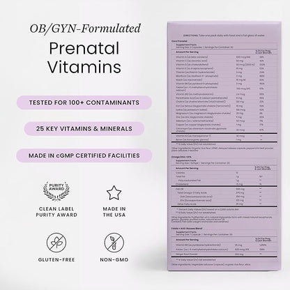 Perelel 1st Trimester Prenatal Pack, Multivitamin with Folate, Vitamin D, Omega 3, Iron & Ginger, Nutritional Support for Early Pregnancy, Soy & Gluten Free, Non GMO, 30 Daily Pill Packs