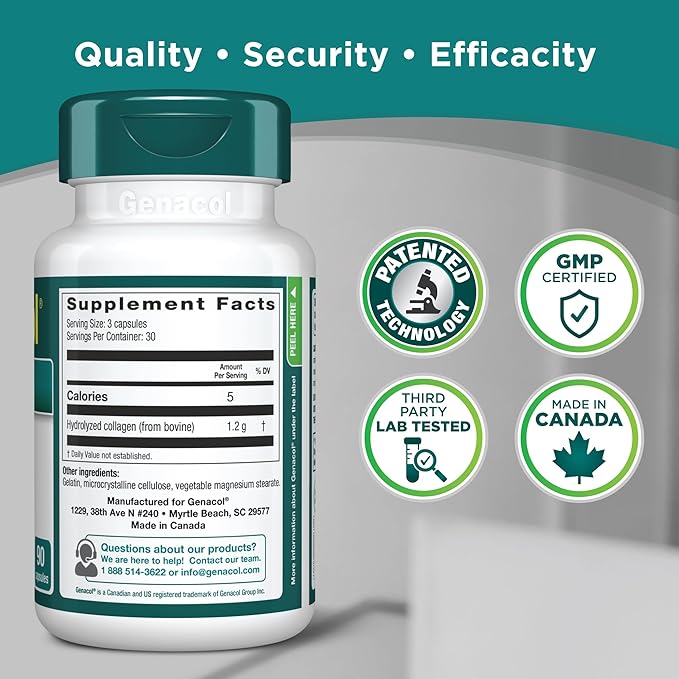 Collagen Peptides Joint Supplements for Men & Women by Genacol | Exclusive Hydrolyzed Collagen Pills | Helps Maintain Healthy Joints | Colageno Hidrolizado | Genacol Original 180 Capsules