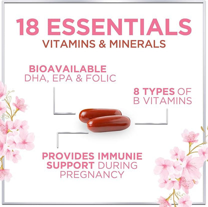 Prenatal Vitamins for Women - Prenatal Multivitamin with Folic Acid & Omega 3 DHA Fetal Development Support - Pregnancy Vitamin Supplement with, Vitamin A, C, D, B6, B12 & Iron - 120 Softgels