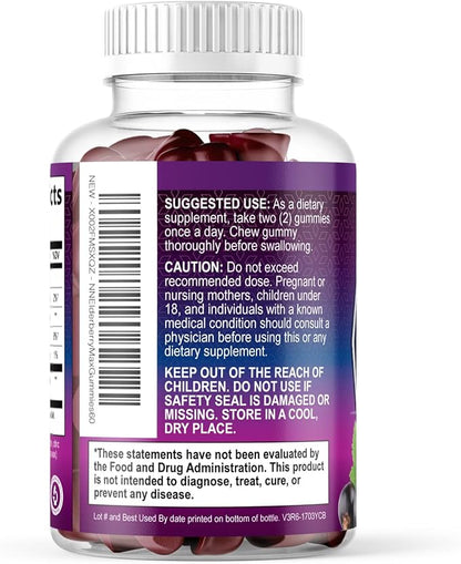 Elderberry Immune Support Gummies - Elderberry Extract Sambucus Nigra - Black Elder Berry Vitamin Supplement - Natural, Daily Immune Support Kids & Adults Love - Delicious Berry Flavor - 60 Gummies