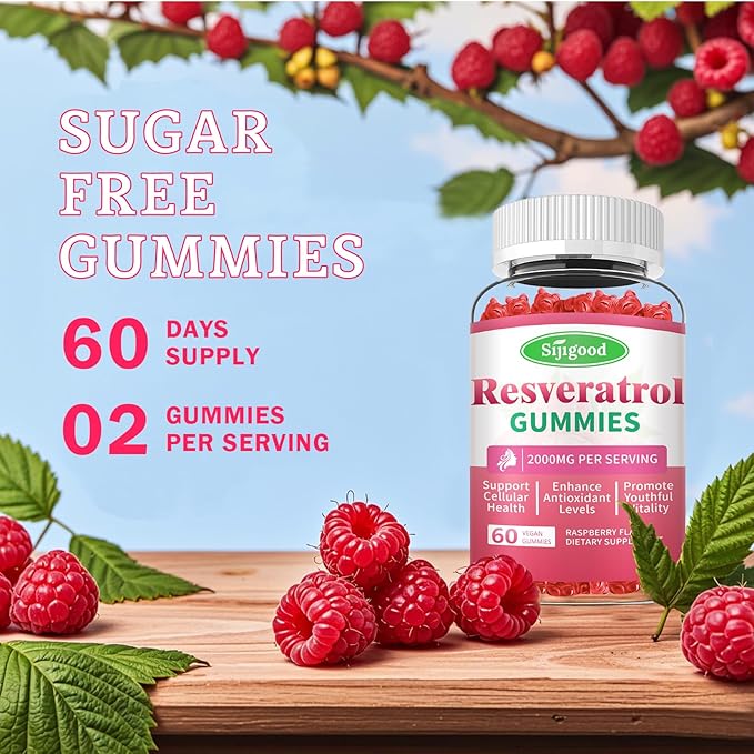 Organic Resveratrol Gummies for Women - Sugar Free Resveratrol-Nutritional-Supplements for Antioxidant Support, Cellular Health, Immunity, Brain & Energy, Raspberry Flavor, 120 Count