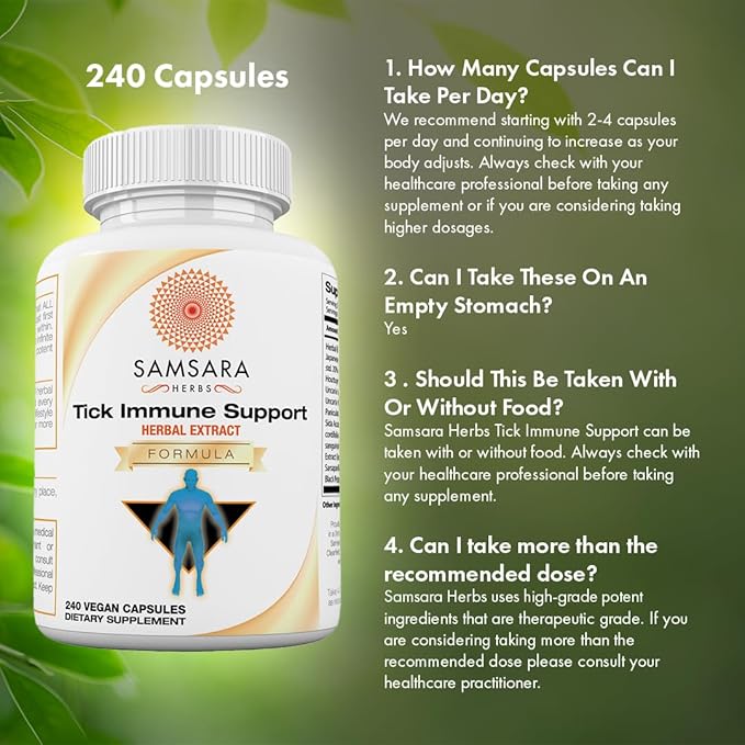 Samsara Herbs Tick Immune Support - Japanese Knotweed, Cats claw, Andrographis, Cryptolepis, Sarsaparilla, Resveratrol, Tick Bite Support 240 Capsules
