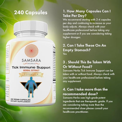 Samsara Herbs Tick Immune Support - Japanese Knotweed, Cats claw, Andrographis, Cryptolepis, Sarsaparilla, Resveratrol, Tick Bite Support 240 Capsules