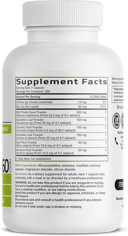 Bronson Liver Detox Advanced Detox & Cleansing Formula Supports Health Liver Function with Milk Thistle, Dandelion Extract, Turmeric, Artichoke Leaf & More, Non-GMO, 360 Vegetarian Capsules