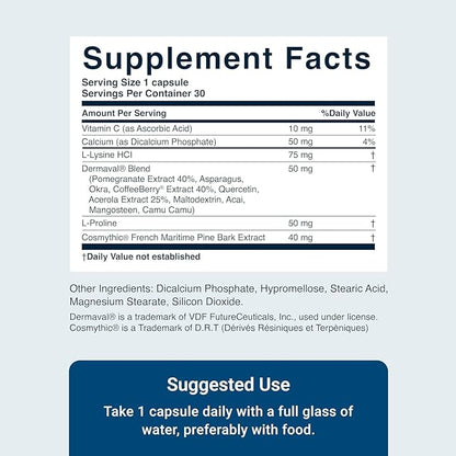 ACTIVATEDYOU Essential Skin Food, Advanced Skincare Collagen Elastin Support Supplement for Aging Skin, Helps Improve Appearance of Face Texture, Sagging w/Dermaval, Vitamin C, Lysine (30 Capsules)